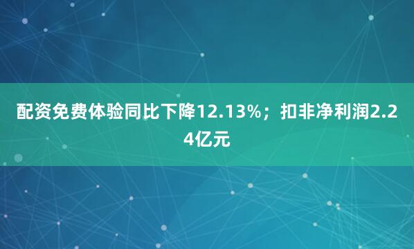 配资免费体验同比下降12.13%；扣非净利润2.24亿元